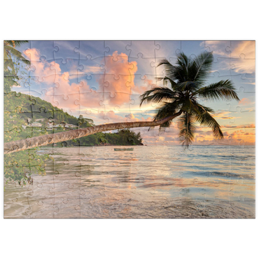 Darstellung des Puzzle Motivs puzzleplate Palme am Strand von Baie Lazare, Westküste, Insel Mahe, Seychellen 100 Puzzle