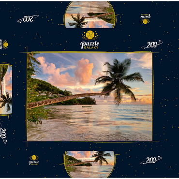Darstellung des Puzzle Motivs Palme am Strand von Baie Lazare, Westküste, Insel Mahe, Seychellen 200 Puzzle Schachtel 3D Modell