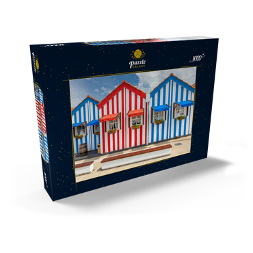 Darstellung des Puzzle Motivs Bunte Holzhäuser im Bade- und Fischerort Costa Nova an der Atlantikküste 1000 Puzzle Schachtel Ansicht2