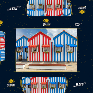 Darstellung des Puzzle Motivs Bunte Holzhäuser im Bade- und Fischerort Costa Nova an der Atlantikküste 1000 Puzzle Schachtel 3D Modell