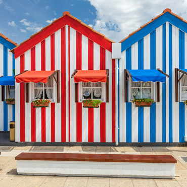 Darstellung des Puzzle Motivs Bunte Holzhäuser im Bade- und Fischerort Costa Nova an der Atlantikküste 100 Puzzle 3D Modell