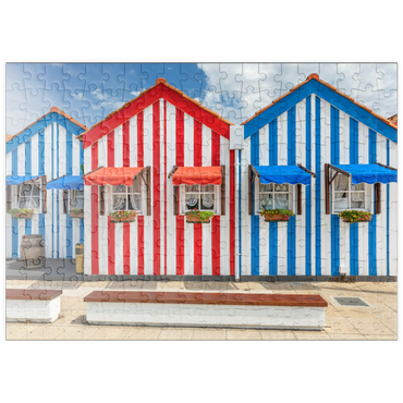 Darstellung des Puzzle Motivs puzzleplate Bunte Holzhäuser im Bade- und Fischerort Costa Nova an der Atlantikküste 200 Puzzle