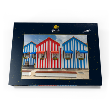 Darstellung des Puzzle Motivs Bunte Holzhäuser im Bade- und Fischerort Costa Nova an der Atlantikküste 500 Puzzle Schachtel Ansicht3