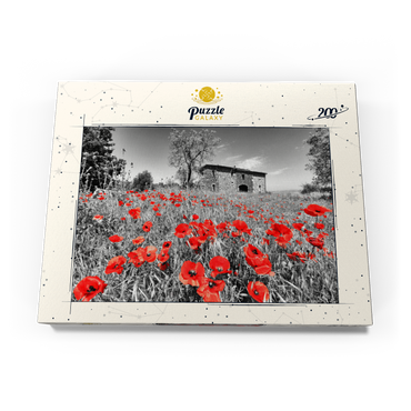 Darstellung des Puzzle Motivs Mohnfeld vor einem Landhaus an den Hängen über Orvieto, Umbrien 200 Puzzle Schachtel Ansicht3