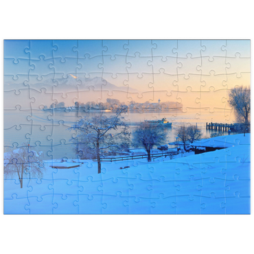 Darstellung des Puzzle Motivs puzzleplate Blick von Gstadt am Chiemsee zur Fraueninsel 100 Puzzle