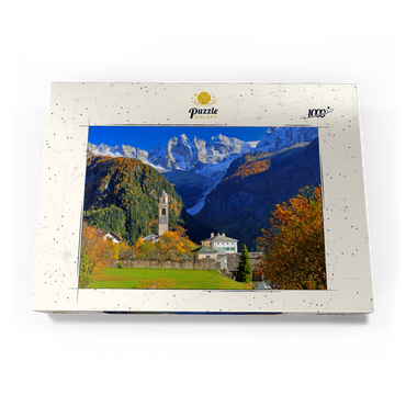 Darstellung des Puzzle Motivs Bergdorf Soglio mit Dorfkirche, Engadin, Kanton Graubünden, Schweiz 1000 Puzzle Schachtel Ansicht3