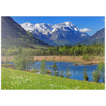 Darstellung des Puzzle Motivs puzzleplate Sieben Quellen im Loisachtal bei Eschenlohe gegen Zugspitzgruppe, Oberbayern 1000 Puzzle