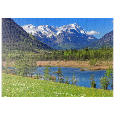 Darstellung des Puzzle Motivs puzzleplate Sieben Quellen im Loisachtal bei Eschenlohe gegen Zugspitzgruppe, Oberbayern 500 Puzzle