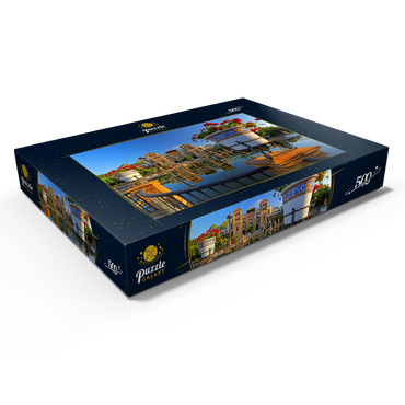 Darstellung des Puzzle Motivs Wasserbecken mit dem Mudejar Pavillon im Morgenlicht, Plaza de America 500 Puzzle Schachtel Ansicht1