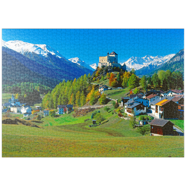 Darstellung des Puzzle Motivs puzzleplate Blick zum Schloss Tarasp, Engadin, Kanton Graubünden, Schweiz 1000 Puzzle