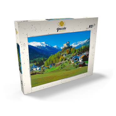 Darstellung des Puzzle Motivs Blick zum Schloss Tarasp, Engadin, Kanton Graubünden, Schweiz 100 Puzzle Schachtel Ansicht2