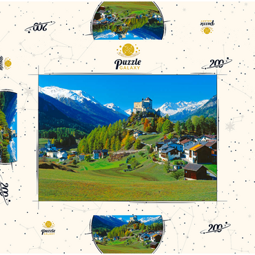 Darstellung des Puzzle Motivs Blick zum Schloss Tarasp, Engadin, Kanton Graubünden, Schweiz 200 Puzzle Schachtel 3D Modell