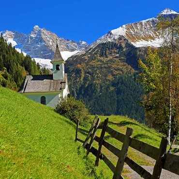 Darstellung des Puzzle Motivs Kapelle bei Vals gegen den Olperer (3476m), Valsertal, Tirol, Österreich 1000 Puzzle 3D Modell
