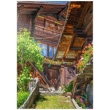 Darstellung des Puzzle Motivs puzzleplate Holzhäuser im Dorf Mürren 1000 Puzzle