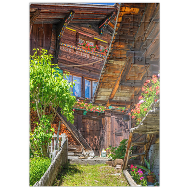 Darstellung des Puzzle Motivs puzzleplate Holzhäuser im Dorf Mürren 100 Puzzle