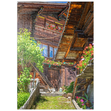 Darstellung des Puzzle Motivs puzzleplate Holzhäuser im Dorf Mürren 200 Puzzle
