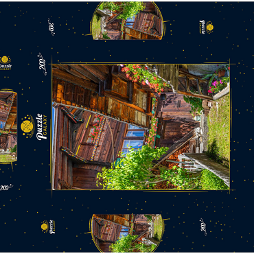 Darstellung des Puzzle Motivs Holzhäuser im Dorf Mürren 200 Puzzle Schachtel 3D Modell