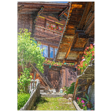 Darstellung des Puzzle Motivs puzzleplate Holzhäuser im Dorf Mürren 500 Puzzle