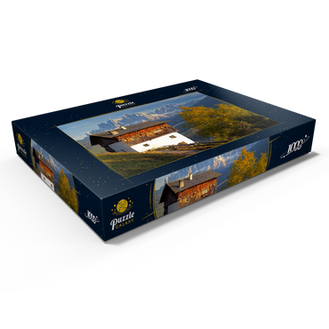 Darstellung des Puzzle Motivs Geislergruppe, Dolomiten, Villnösstal, Provinz Bozen, Südtirol, Italien 1000 Puzzle Schachtel Ansicht1