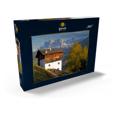 Darstellung des Puzzle Motivs Geislergruppe, Dolomiten, Villnösstal, Provinz Bozen, Südtirol, Italien 1000 Puzzle Schachtel Ansicht2