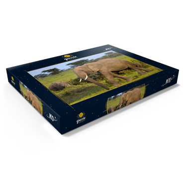 Darstellung des Puzzle Motivs Masai Mara, Kenia, Elefanten 100 Puzzle Schachtel Ansicht1