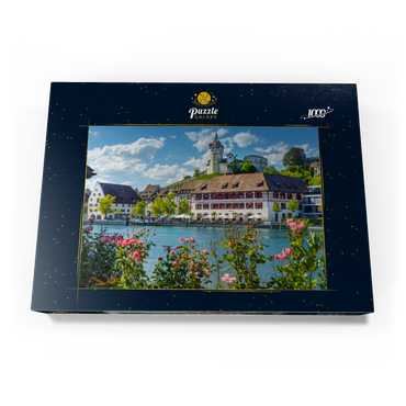 Darstellung des Puzzle Motivs Blick über den Rhein zur Altstadt und Festung Munot 1000 Puzzle Schachtel Ansicht3