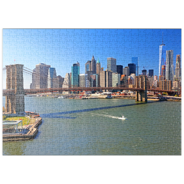 Darstellung des Puzzle Motivs puzzleplate Blick zur Brooklyn Bridge mit One World Trade Center, Manhattan, New York City, USA 500 Puzzle