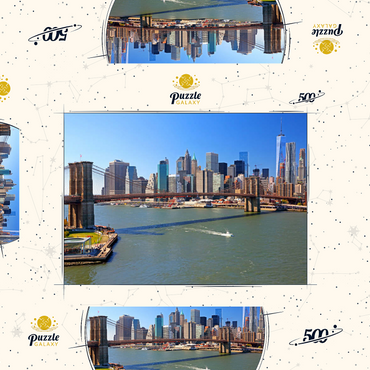 Darstellung des Puzzle Motivs Blick zur Brooklyn Bridge mit One World Trade Center, Manhattan, New York City, USA 500 Puzzle Schachtel 3D Modell