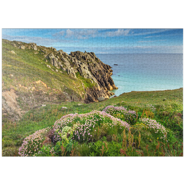 Darstellung des Puzzle Motivs puzzleplate Porthcurno Bay, Penwith Peninsula, Cornwall, England, Großbritannien 1000 Puzzle