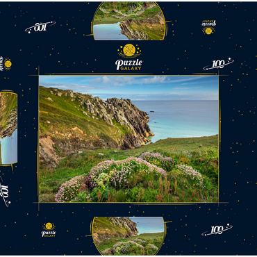 Darstellung des Puzzle Motivs Porthcurno Bay, Penwith Peninsula, Cornwall, England, Großbritannien 100 Puzzle Schachtel 3D Modell