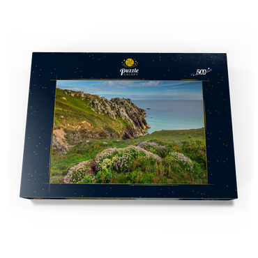 Darstellung des Puzzle Motivs Porthcurno Bay, Penwith Peninsula, Cornwall, England, Großbritannien 500 Puzzle Schachtel Ansicht3