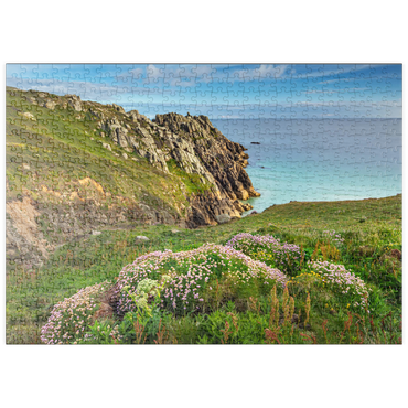 Darstellung des Puzzle Motivs puzzleplate Porthcurno Bay, Penwith Peninsula, Cornwall, England, Großbritannien 500 Puzzle