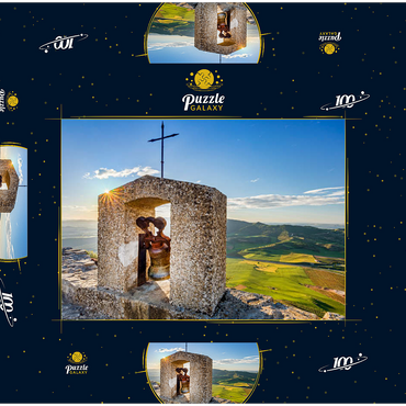 Darstellung des Puzzle Motivs Blick vom Castillo de Monjardin im Sonnenaufgang 100 Puzzle Schachtel 3D Modell