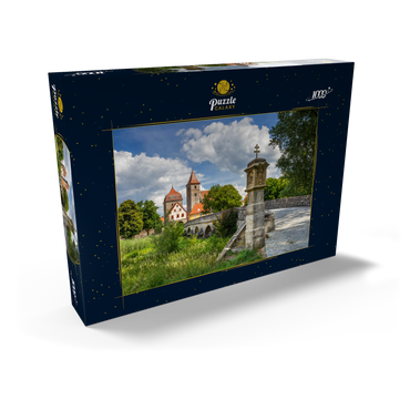 Darstellung des Puzzle Motivs Altmühlbrücke in Ornbau mit dem Stadttor in die Altstadt am Altmühl Radweg 1000 Puzzle Schachtel Ansicht2