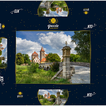 Darstellung des Puzzle Motivs Altmühlbrücke in Ornbau mit dem Stadttor in die Altstadt am Altmühl Radweg 100 Puzzle Schachtel 3D Modell