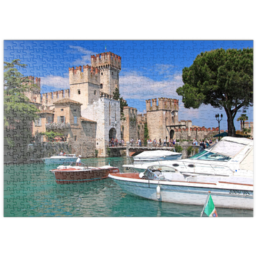 Darstellung des Puzzle Motivs puzzleplate Scaligerburg in Sirmione, Gardasee, Provinz Brescia, Lombardei, Italien 500 Puzzle