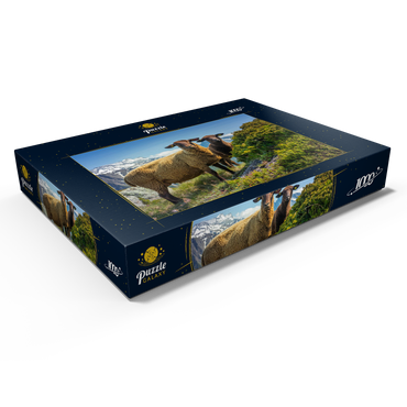 Darstellung des Puzzle Motivs Braunes Bergschaf im Wandergebiet Aletschregion, Aletschgebiet 1000 Puzzle Schachtel Ansicht1