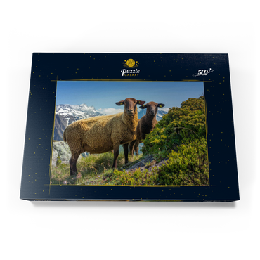 Darstellung des Puzzle Motivs Braunes Bergschaf im Wandergebiet Aletschregion, Aletschgebiet 500 Puzzle Schachtel Ansicht3