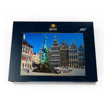 Darstellung des Puzzle Motivs Grote Markt mit Zunfthäuser und Brabobrunnen, Antwerpen, Belgien 1000 Puzzle Schachtel Ansicht3