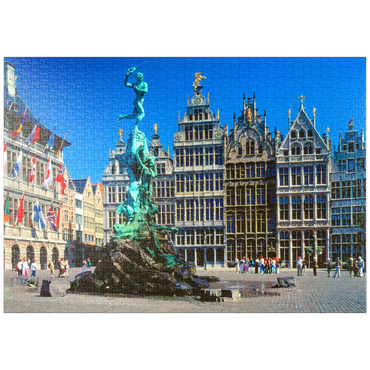 Darstellung des Puzzle Motivs puzzleplate Grote Markt mit Zunfthäuser und Brabobrunnen, Antwerpen, Belgien 1000 Puzzle