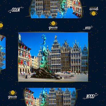 Darstellung des Puzzle Motivs Grote Markt mit Zunfthäuser und Brabobrunnen, Antwerpen, Belgien 1000 Puzzle Schachtel 3D Modell