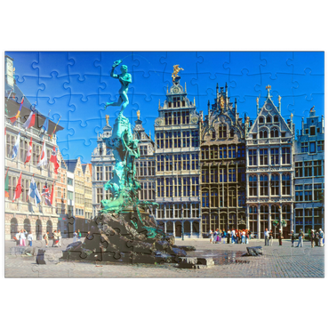 Darstellung des Puzzle Motivs puzzleplate Grote Markt mit Zunfthäuser und Brabobrunnen, Antwerpen, Belgien 100 Puzzle