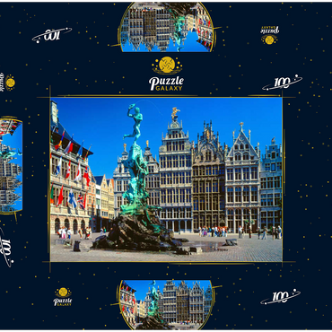 Darstellung des Puzzle Motivs Grote Markt mit Zunfthäuser und Brabobrunnen, Antwerpen, Belgien 100 Puzzle Schachtel 3D Modell