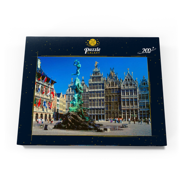 Darstellung des Puzzle Motivs Grote Markt mit Zunfthäuser und Brabobrunnen, Antwerpen, Belgien 200 Puzzle Schachtel Ansicht3