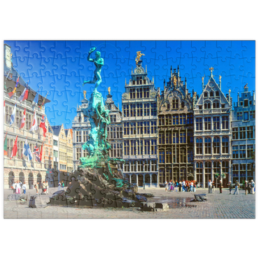 Darstellung des Puzzle Motivs puzzleplate Grote Markt mit Zunfthäuser und Brabobrunnen, Antwerpen, Belgien 200 Puzzle