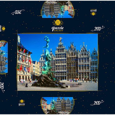 Darstellung des Puzzle Motivs Grote Markt mit Zunfthäuser und Brabobrunnen, Antwerpen, Belgien 200 Puzzle Schachtel 3D Modell
