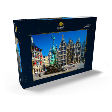 Darstellung des Puzzle Motivs Grote Markt mit Zunfthäuser und Brabobrunnen, Antwerpen, Belgien 500 Puzzle Schachtel Ansicht2