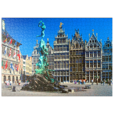 Darstellung des Puzzle Motivs puzzleplate Grote Markt mit Zunfthäuser und Brabobrunnen, Antwerpen, Belgien 500 Puzzle
