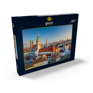 Darstellung des Puzzle Motivs Altstadt mit der Kirche Alter Peter, Frauenkirche, Rathaus am Marienplatz und Altes Rathaus 200 Puzzle Schachtel Ansicht2