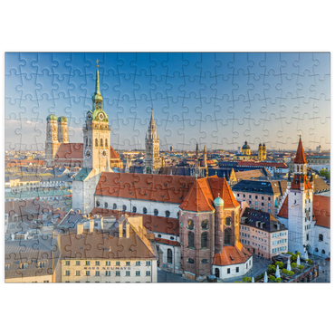 Darstellung des Puzzle Motivs puzzleplate Altstadt mit der Kirche Alter Peter, Frauenkirche, Rathaus am Marienplatz und Altes Rathaus 200 Puzzle